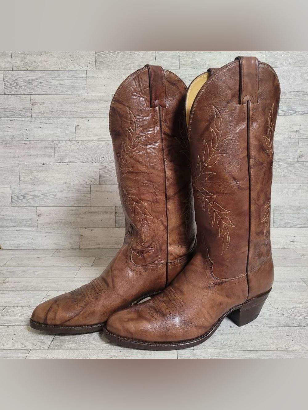Women’s Justin Tulip Brown Leather Vintage NEW Old Stock Cowboy Boots Size 8.5
